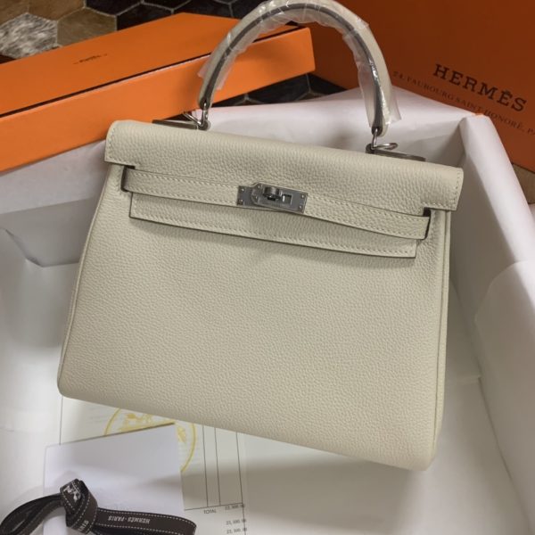 Hermès Kelly Retourne 25 Craie Togo Palladium Hardware
