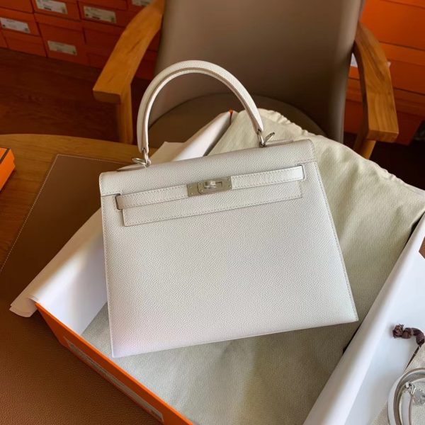 Hermès Kelly Sellier 25 Gris Pale Epsom Palladium Hardware