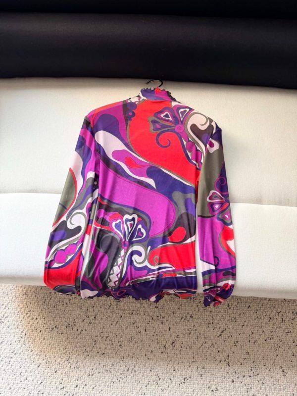 PUCCI multicolor ruffled hem long sleeve blouse