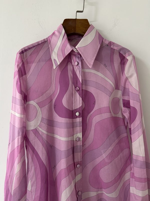 PUCCI pink purple swirl print cotton blouse 333364